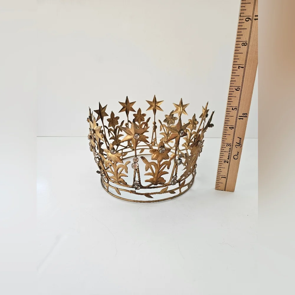 Anthropologie Vintage Style French Crown Starry Corona Santos Terrain Gold